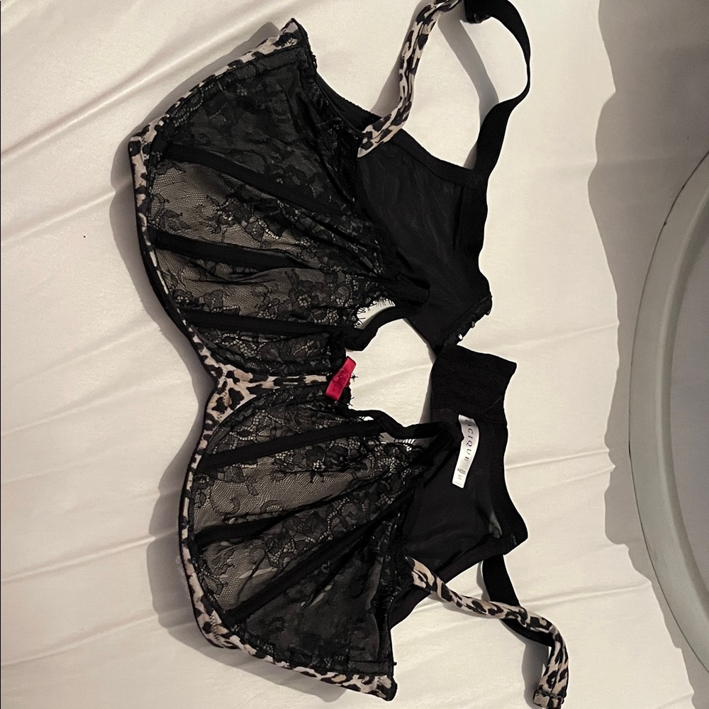 Cacique Black Lace Bra with Leopard Trim